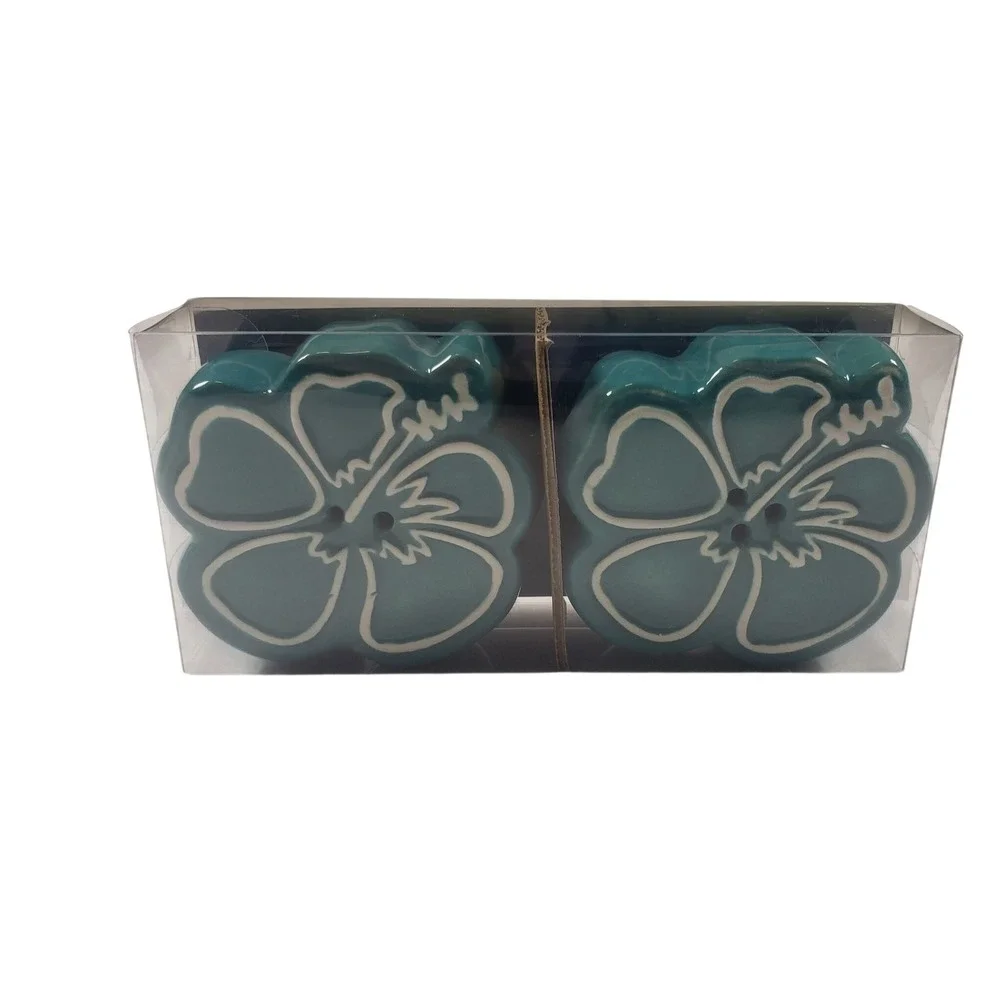 Margaritaville Salt & Pepper Shaker Set Hibiscus Flower Ceramic Tropical NEW